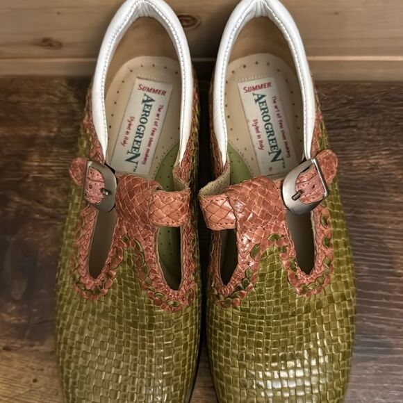 Aerogreen Size 7 Green & Orange Mary Jane Golfing Loafers - Picture 3 of 10